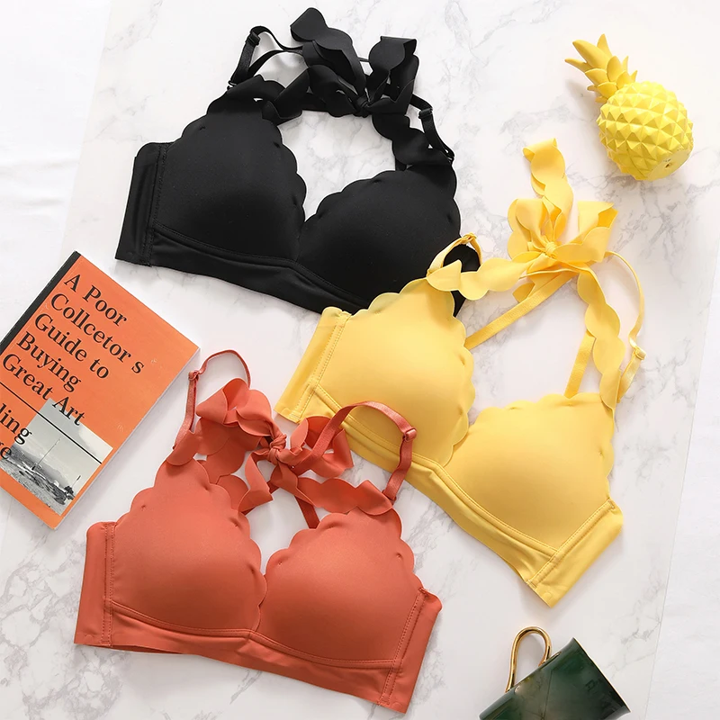 

halter Bralette Wire Free seamless Bra Set thin breathable Solid Color Bra and Panty Set Lingerie Underwear Women Bras panties