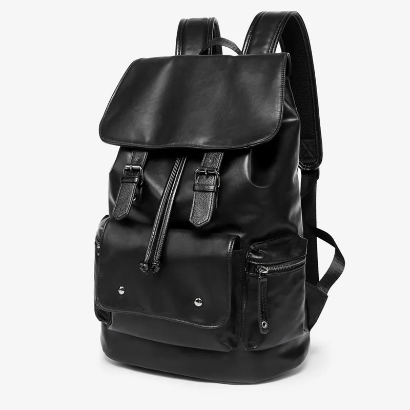 

Korean Style PU Leather Backpack Casual Belt Buckle Pocket Backpack Teenagers School Backpack Large Capacity Travel Bags Male