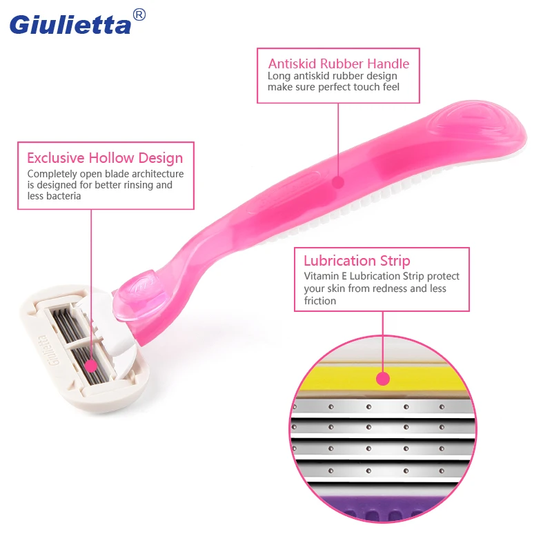 Jual Giulietta GF4 0090 Safety Kecantikan Cukur Cukur untuk Wanita 4 Pcs set (1 Handle   3 Pisau) manual Langsung Mencukur Pisau Navalha