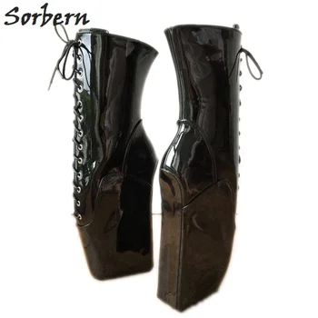 

Sorbern Custom Black Anke Boots Ladies Ballet Hoof Heelless Bdsm Short Booties Womens Black Boots Wedges Platform Women Shoes