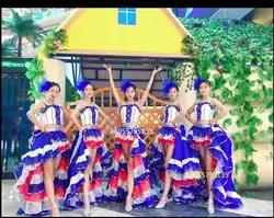 2017 новая мода синий перо танцевальный костюм испанское фламенко танцевальный костюм s Samba сексуальные костюмы