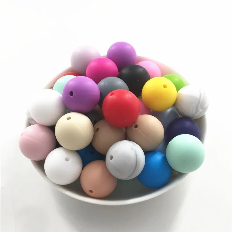 

Chenkai 20pcs 19mm Round Silicone Teether Beads DIY Baby Pacifier Chewing Jewelry Teething Sensory Nursing Necklace Toy Beads