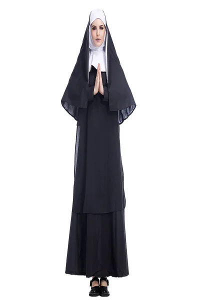 

Mary Nuns Costumes for Women Sexy Long Black Nuns Costume Arabic Religion Monk Ghost Uniform Catholic Monk Cosplay Dress