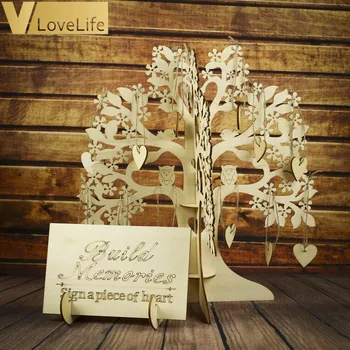 

Wedding Guest Book Tree Visit Sign Guest Book Wooden Hearts Pendant Drop Ornaments for Wedding Party Decoration Supplies