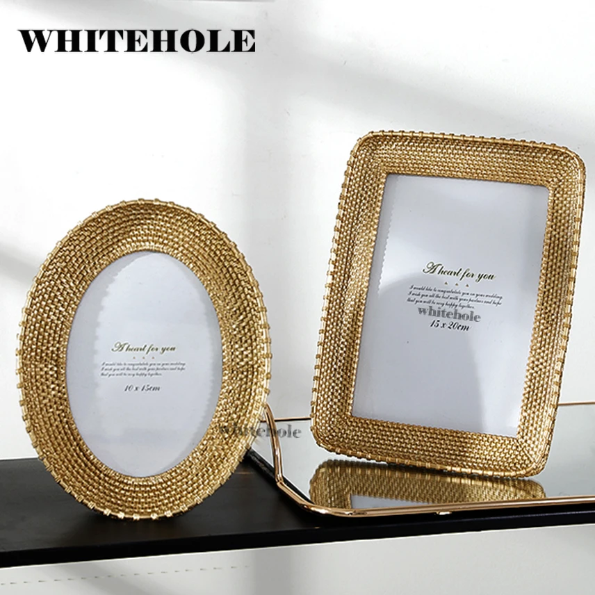 

Resin Picture Frame Photo Golden Photo Frame Ellipse Round Square Creative Desktop Decor Wedding Gift
