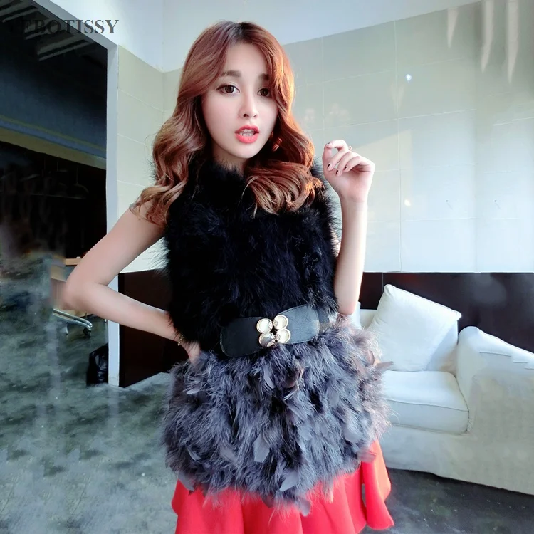 

2018 new arrive Women Spring Winter natural turkey fur vest real ostrich feathers fur waistcoat sleeveless coat female gilet