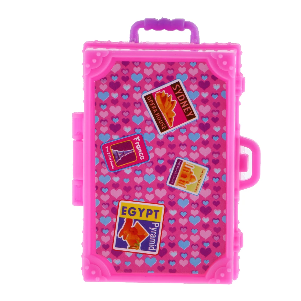New Dollhouse Cute Pink Plastic Suitcase Luggage Box for Doll Travel