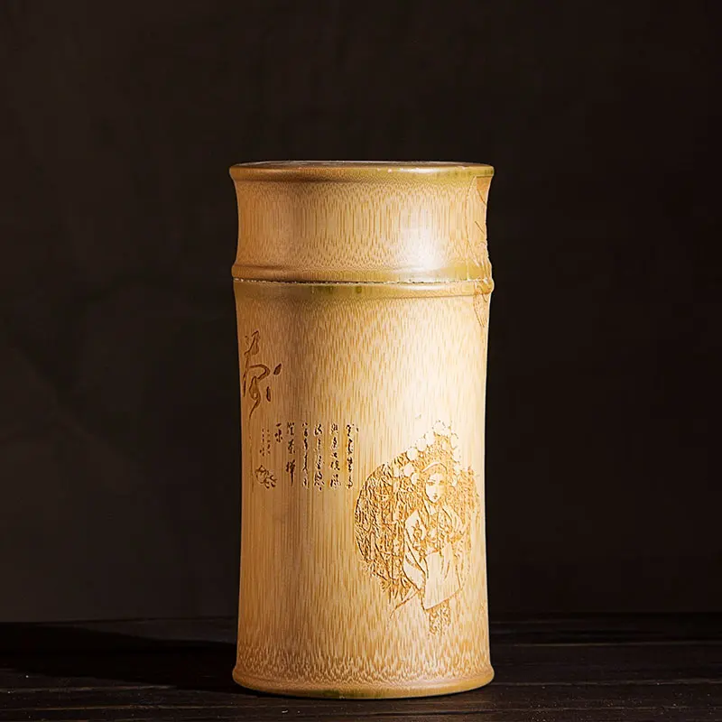 

Natural Bamboo Storage Jar Small Tea Caddy Chinese Kung Fu Tea Set Accessories Teaware Container Tea Box for Travel Easy Carry