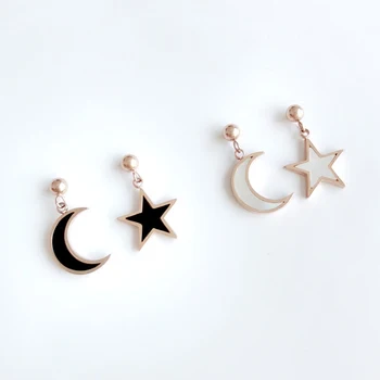 

YUN RUO 2018 New Arrival Fashion Star Moon Shell Stud Earring Rose Gold Color Woman Gift Titanium Steel Fine Jewelry Never Fade