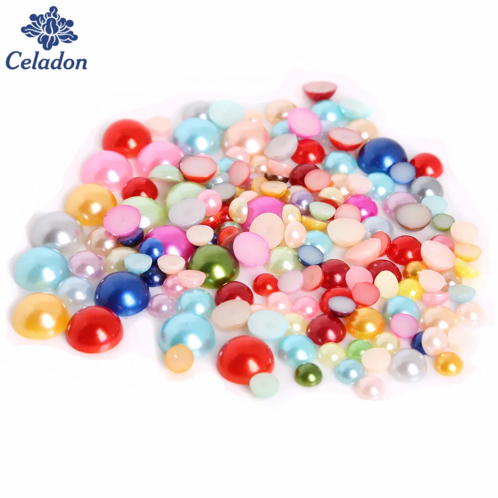 

50-1000pcs Mixed Color Half Round Flatback ABS Imitation Pearl Beads For DIY Craft Scrapbook Decoration