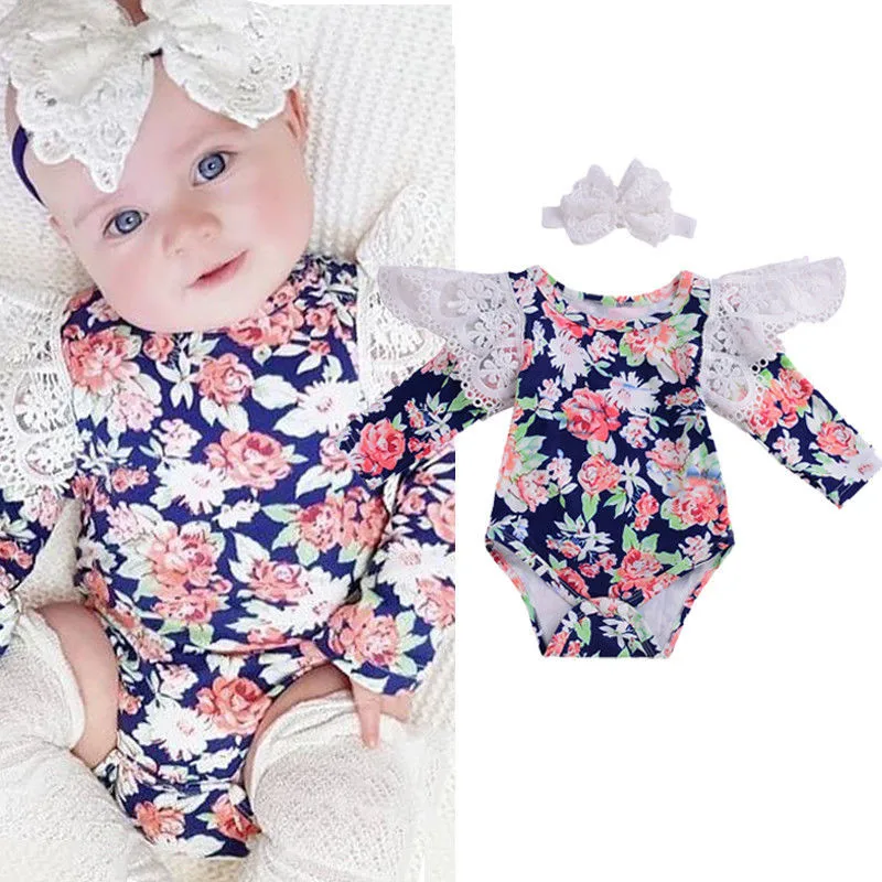 Flower Lace Body Suit For Baby girl Clothes Long Sleeve Autumn Bodysuit Cotton Body Suits 0-2T