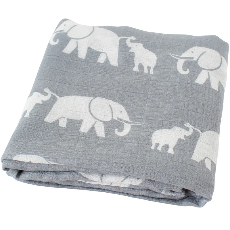 Муслиновое детское одеяло для новорожденных, супер мягкие хлопковые бамбуковые подгузники для детей, пеленание, продукты для детей, банное полотенце, фотография - Цвет: Grey Elephant