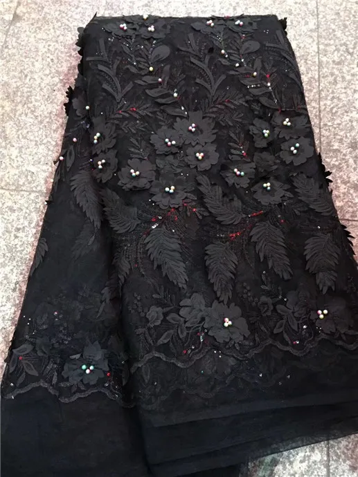 African Beaded Lace Fabric Sequins 2018 High Quality Material black French 3d Nigerian Tulle Mesh | Дом и сад