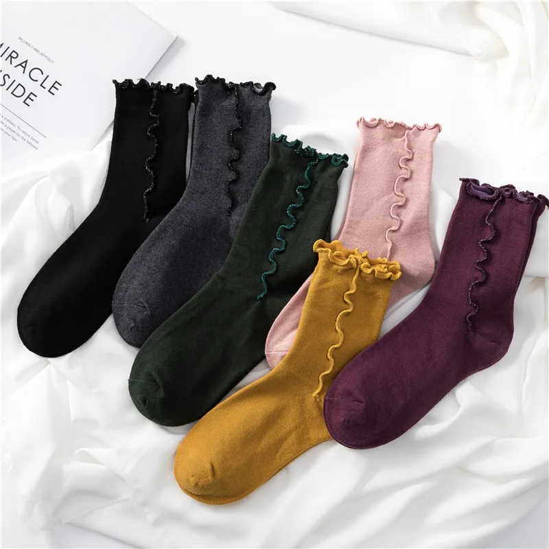 

Women Socks Autumn 1 Pair Long Socks Cute Cotton Solid Color Women Fashion Fresh COTTON Socks For Women Korean