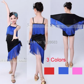 

New Arrival 120cm-180cm Hot Pink Blue Red Top Shorts Scarf Girls Dress Fringe Women Latin Fringe Dress