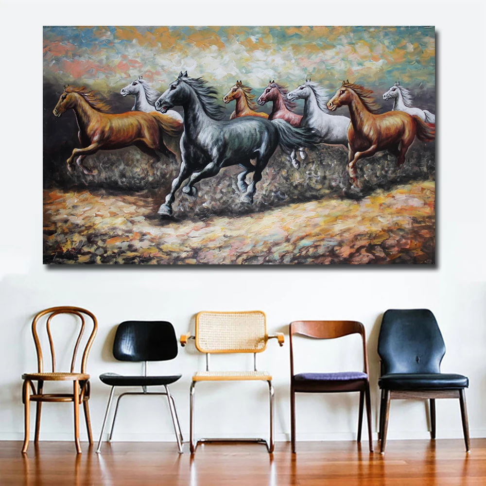 

Vintage Animal Art Eight Horses Running Abstract Canvas Prints Wall Painting Retro Style Pictures Poster Home Decor No Frame