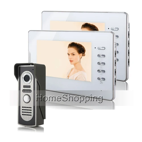 

Brand New Wired 7 inch Color Video Intercom Door Phone System + 2 White Monitors + IR Door Camera Unlock FREE SHIPPING IN Stock