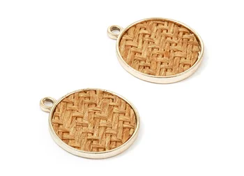 

Hand Woven Round Rattan Charms - Alloy Round Pendant - Hand Woven Alloy Earrings - 4pcs/lot - 27.49x23.48x2.25mm - RT1280