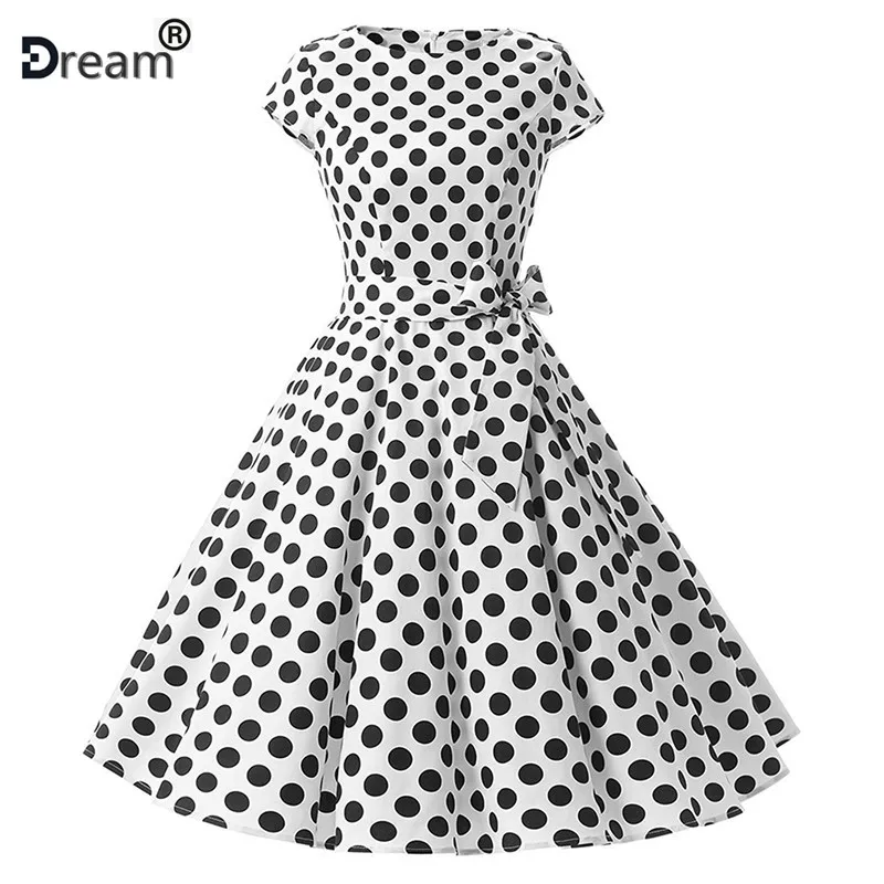 

Summer O-neck Polka Dots Vintage Dress Women Lace-up Waistband Cotton Grace Dresses Female 5 Colors Mujer Vestidos S-2XL