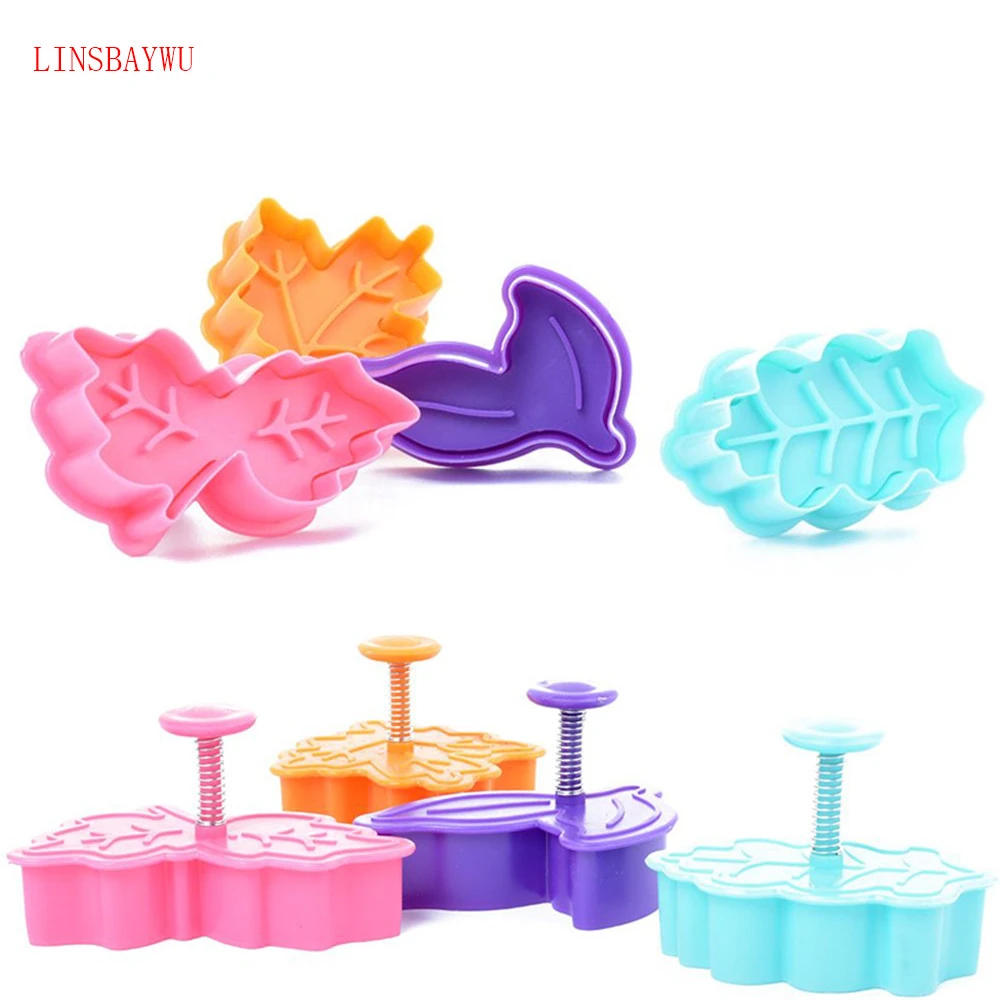 A 4PCS//Set Cookie Cutters Moulds Leaf Shape Plastic Baking Mould Cookie Cutter