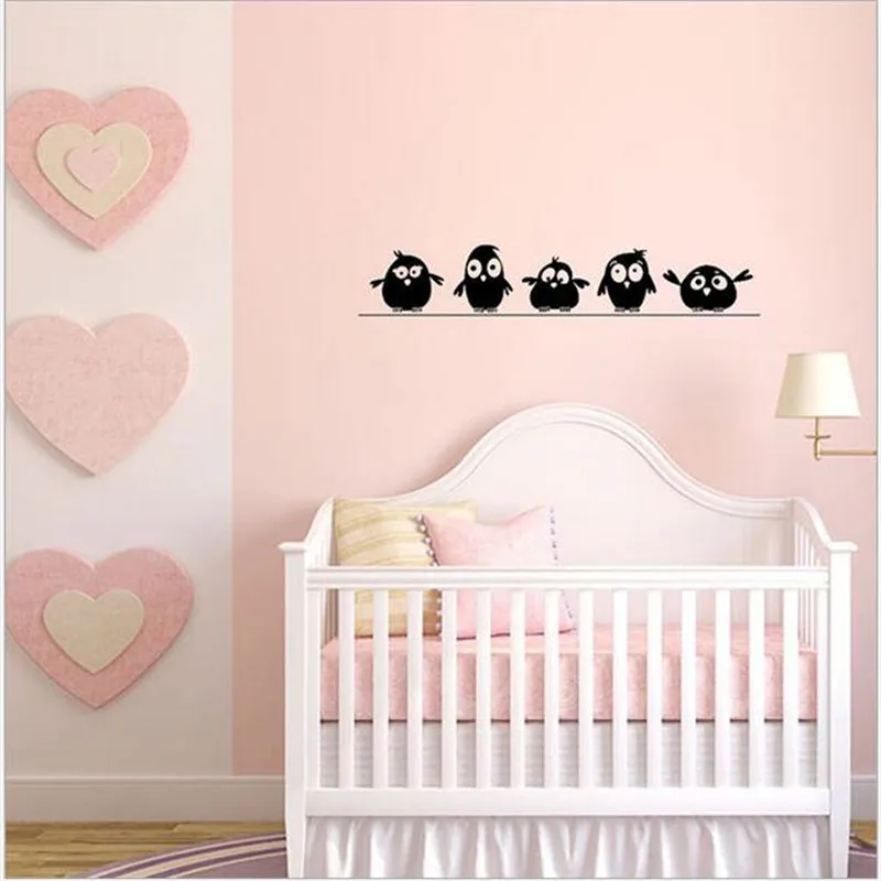 1PCS Carved New Five Black Bird Small Wall Stickers For Kids Rooms FUNNY Home Decorative Sticker Wall Decor DOOR STICKER 10*57CM