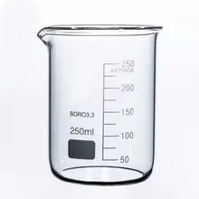 250 мл низкая форма стакан из боросиликатного стекла для химической лаборатории прозрачный стакан утолщенный с носиком