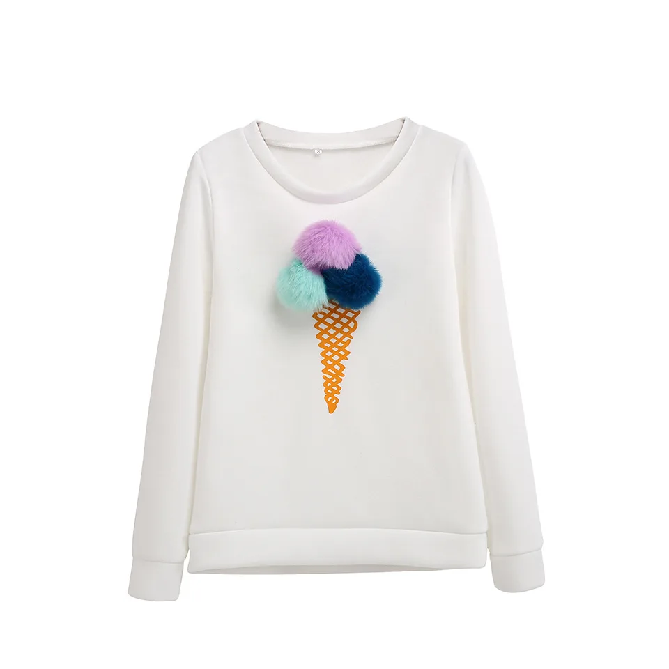 new Fashion Sweatshirt Womens Long Sleeve Casual Ladies o-neck maomao ball ice cream cone print Loose pullovers Top fleece Hoodies