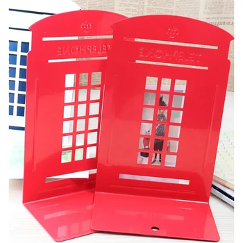 

1 Pair Retro Telephone Booth Bookends Support Metal Anti-Skid Desk Book Stand Organizer Book Shelf Holder 12.5*20*9.5cm