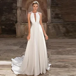 Eightree Halter Neck Evening Dress Keyhole Back Simple Elegant Prom Dress Wedding Party Grecian Modified A-line Chapel Train Eightree Halter Neck Evening Dress Keyhole Back Simple Elegant Prom Dress Wedding Party Grecian Modified A-line Chapel Train