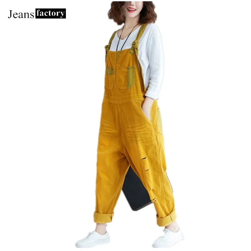 

Jumpsuit Women Vintage Hole Jeans Suspenders Bib Pants Casual Plus Size Casual Jumpsuit Corduroy Rompers Overalls kombinezon new