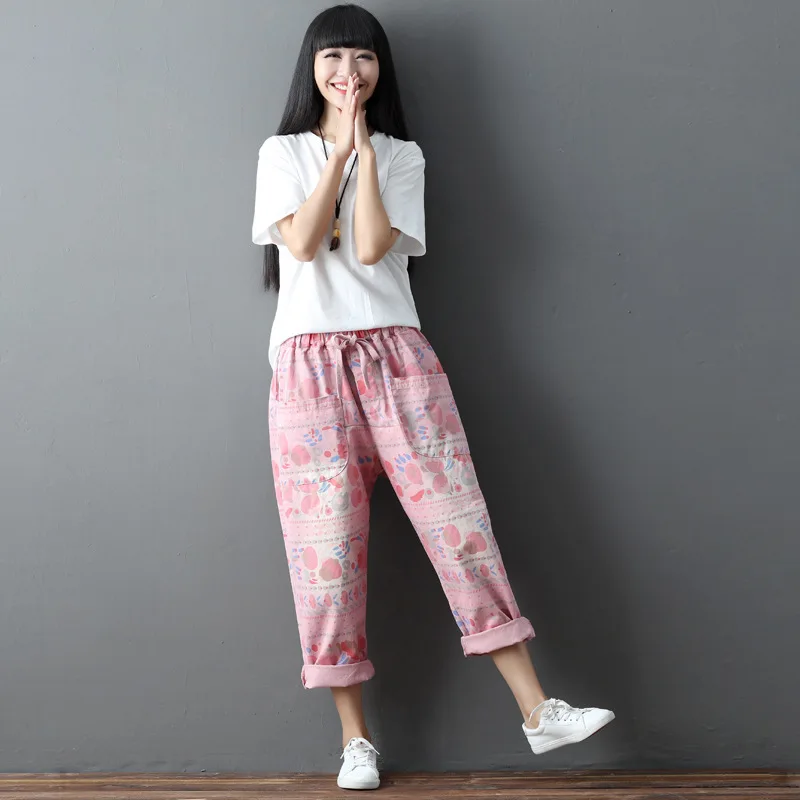

2018 New Spring Harajuku Sweet Hip Hop Casual Pink Jeans Women Vintage Print Loose Harem Pantalon Cotton Denim Pants Trousers