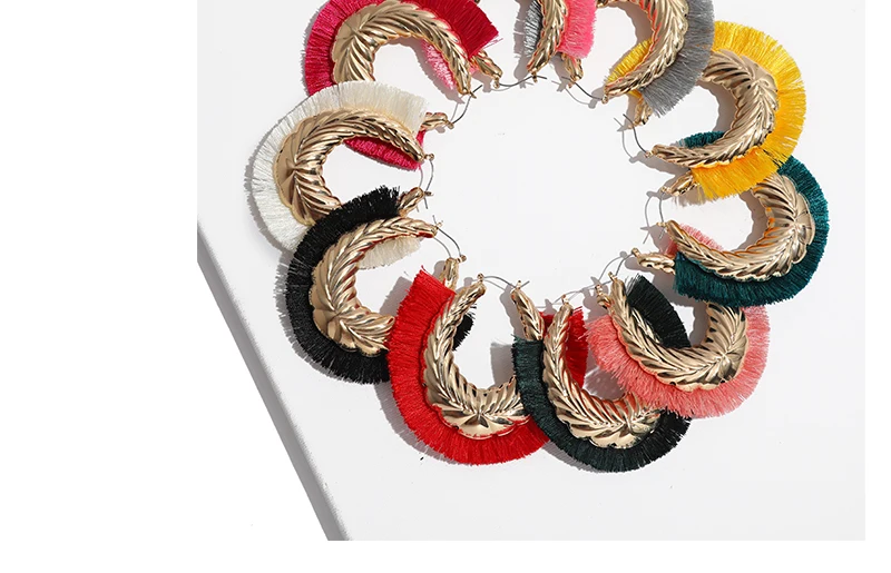 Round Hoop Earrings Women Engagement Wedding Fashion Tassel Earrings Pink Bijoux Fringe Hanging Earings Fashion Jewelry     (5)