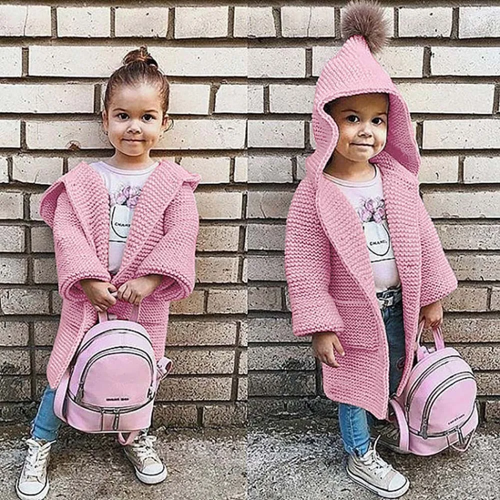 

ARLONEET Children Kids Baby Girls Solid Hooded Knitted Sweater Cardigan Coat Autumn and winter long cardigan Clothes CJ09