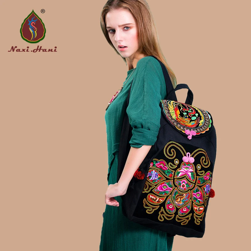 HOT Sales Naxi.Hani Thailand butterfly embroidered canvas women backpack Ethnic vintage casual cover travel backpack