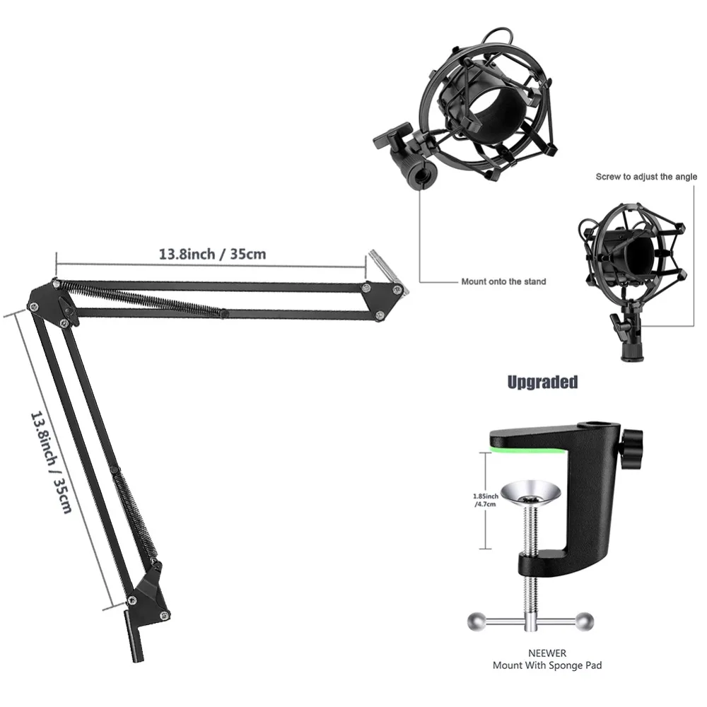 Neewer Регулируемая микрофонная подвеска стрела ножничная подставка с универсальным микрофоном амортизатор держатель для вещания