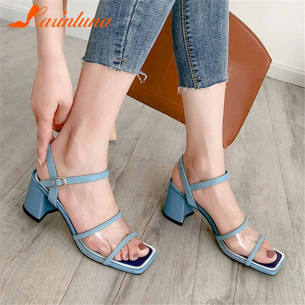 

KARINLUNA New big size 34-40 genuine leather shoes sandals women 2019 ladies high heels shoes women party ol summer sandals
