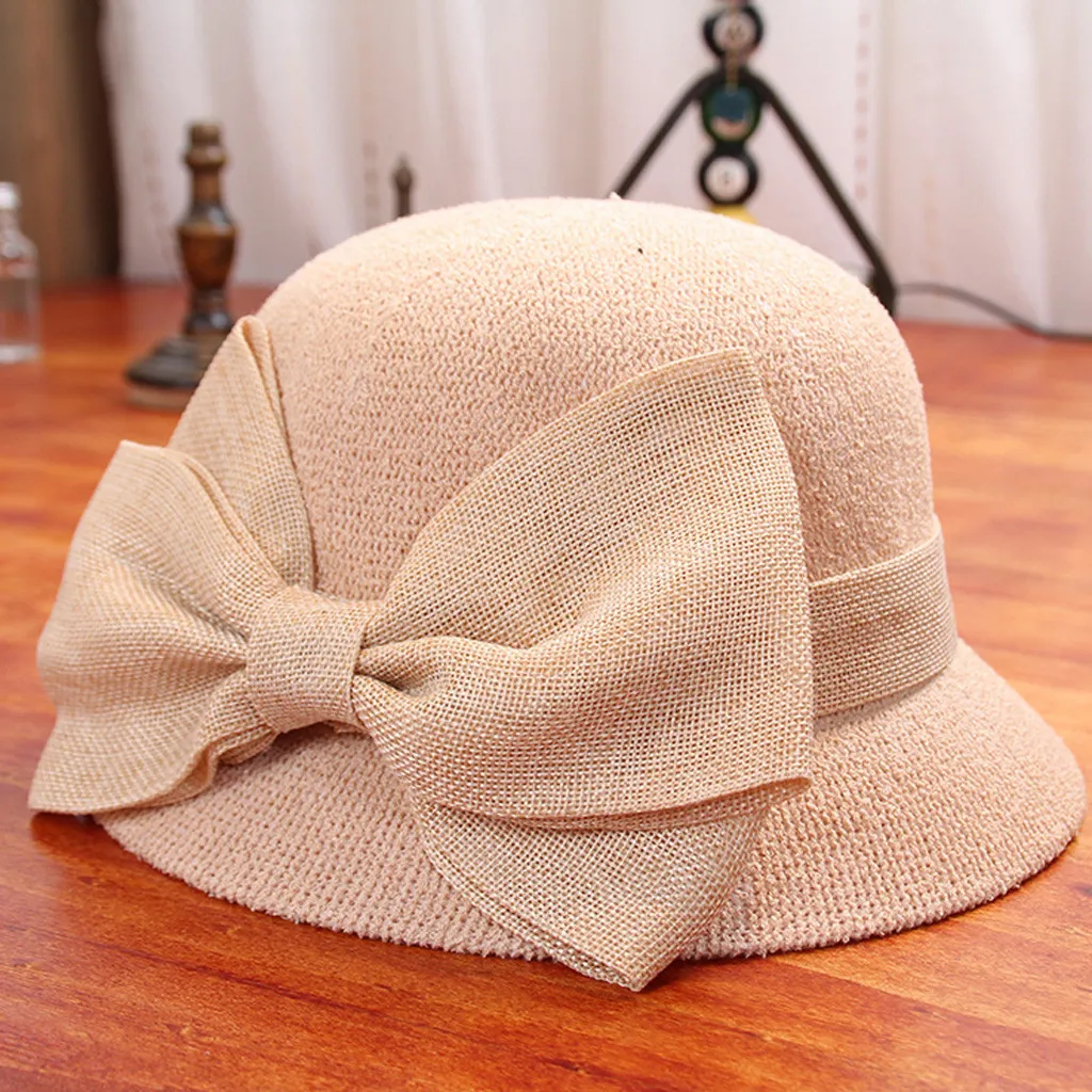 Мода летняя пляжная шляпа от солнца Женская Рыбацкая модная соломенная шляпа с бантом мягкая летняя пляжная кепка Панама Модные аксессуары - Цвет: Beige