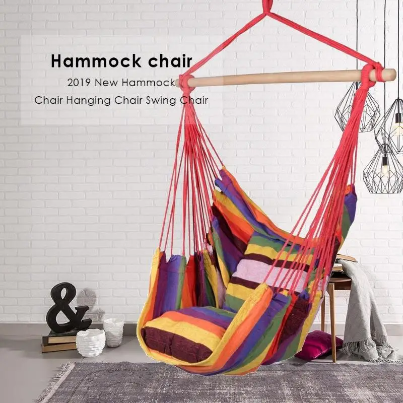 Hammock Chair Hanging Chair Swing With 2 Pillows Outdoor Garden Hammock for Adults Kids Hanging Chair Swing Bed Chair drop ship Hammock Chair Hanging Chair Swing With 2 Pillows Outdoor Garden Hammock for Adults Kids Hanging Chair Swing Bed Chair drop ship