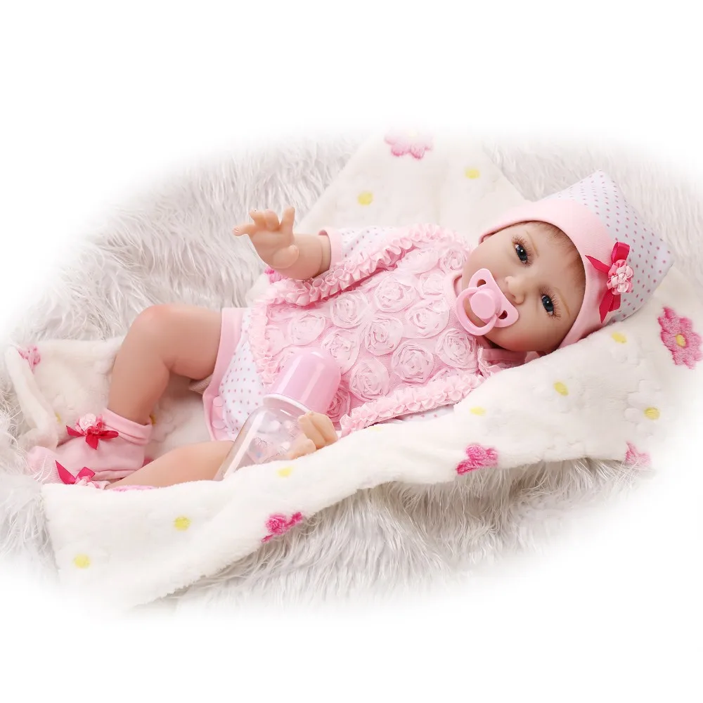 Реалистичная кукла реборн 22 дюйма 55 см Силиконовая фоновая фотография из винила розового одежда с голубыми глазами кукла, игрушки для девочек для возраста 3