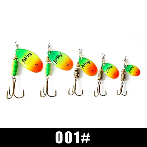 FISH KING 1pc Spinner Bait Fishing Lure 3.2g 4.3g 6.1g 9.6g 13.6g Pike Hard Baits Spoon With Treble Hook Tackle High Quality - Color: 001