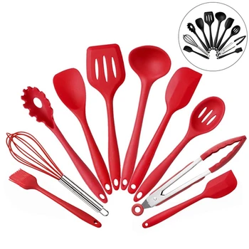 

HOT 10PCS/set Silicone Kitchen Utensils Cooking Utensil Set Spatula Spoon Ladle Spaghetti Server Slotted Turner Cooking Tools