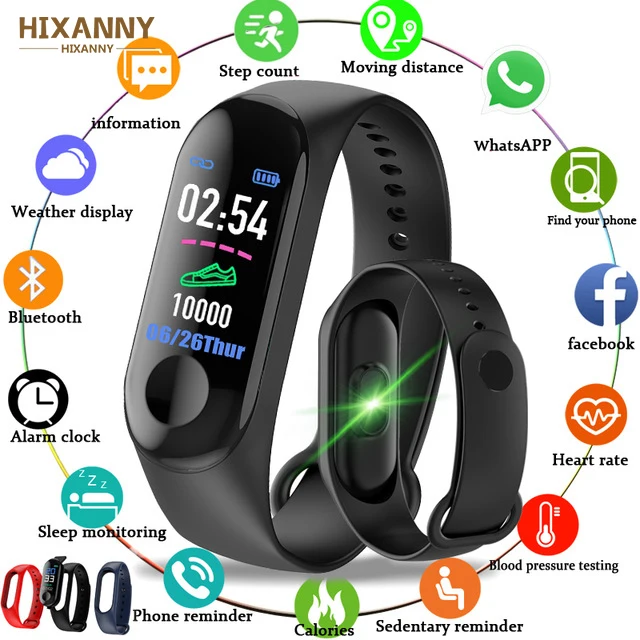 

2019 New Men Smart Band M3 Plus Fitness Tracker Heart Rate Blood Pressure Sport Bracelet Smart Watch LED color touch screen+Box