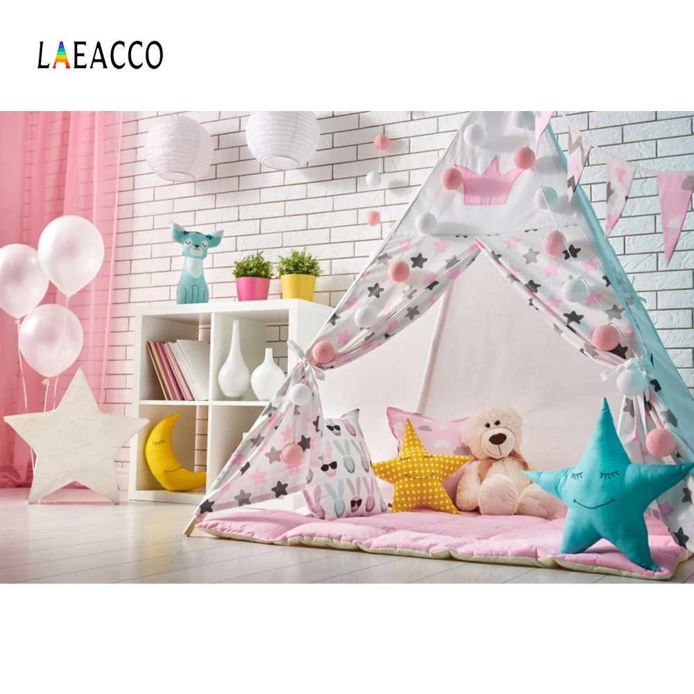

Laeacco Baby Party Brick Wall Balloons Tent Star Photography Background Customized Photographic Backdrops Props For Photo Studio
