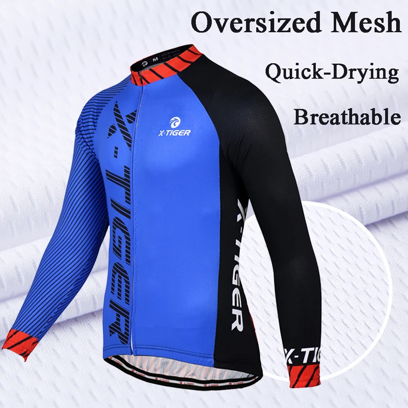 X-Tiger Long Sleeve Pro Cycling Jersey Set Spring MTB Bike Wear