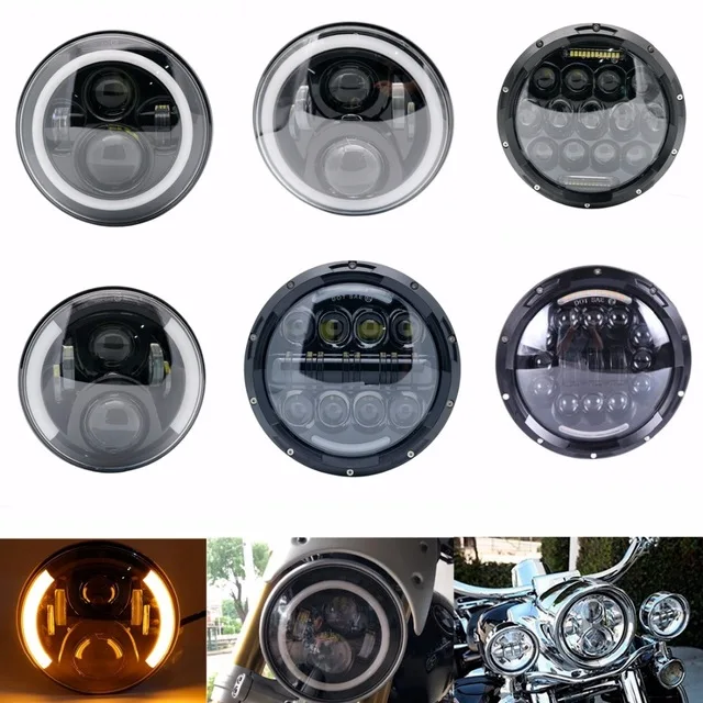 

7 inch Round Motorcycle LED Headlight For Harley DRL with white Halo Angel Eyes H4 Motorcycle Headlight LED for Harley Chopper