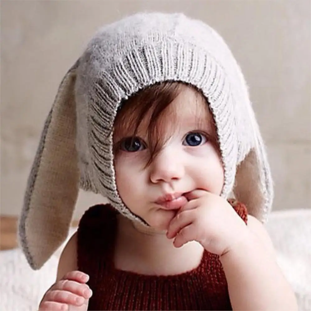 

Baby Rabbit Ears Knitted Hat Infant Toddler Winter Cap For Children 0-5 Years Girl Boy Accessories Photography Props