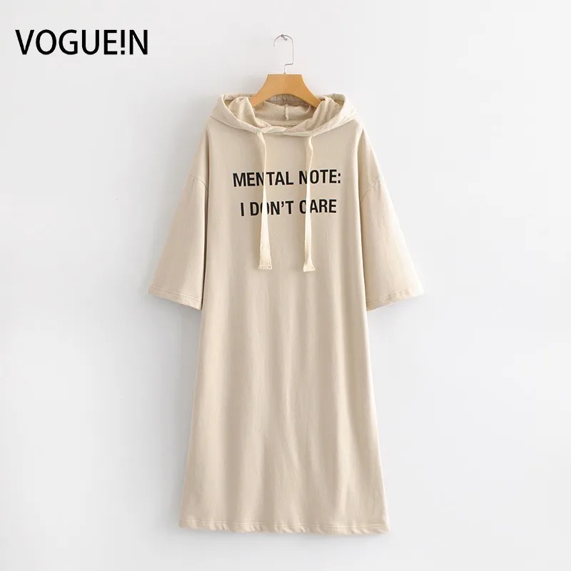 

VOGUEIN New Womens Casual Hooded Letter Print 3/4 Sleeve Sport Knit Midi Dress Wholesale