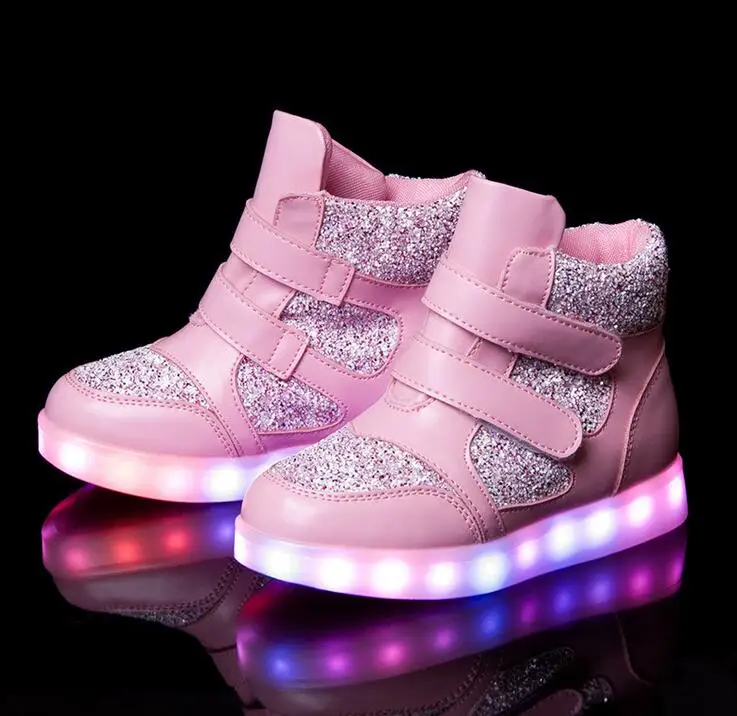 

2019 Children Shoes With LED Light Bright Child Shoes Girls &Boys Enfant HighTop Usb Charge Spring Casual Shoes For Kids 3 Color