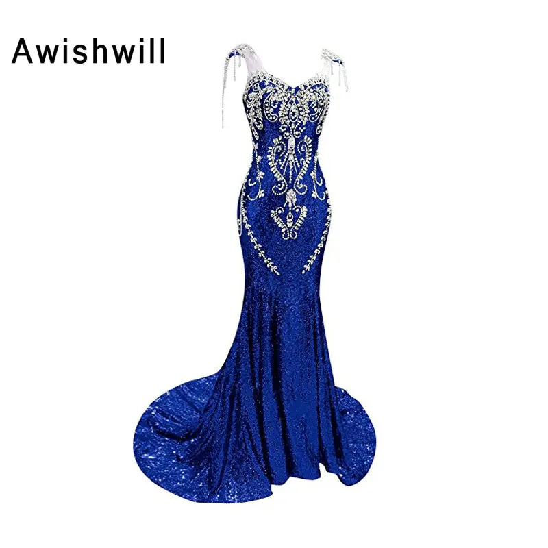 Real Picture New Cap Sleeve Sparkly Mermaid Evening Dresses Long Dubai Luxury Rhinestones Beads Sequin Prom Dress for Women 2019 Real Picture New Cap Sleeve Sparkly Mermaid Evening Dresses Long Dubai Luxury Rhinestones Beads Sequin Prom Dress for Women 2019