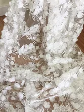 Exquisite 3D Chiffon Blossom Bridal Lace Fabric by Yard , 3D Floral Tulle Wedding Gown Leaf Fabric Lace for Haute Coture Prom